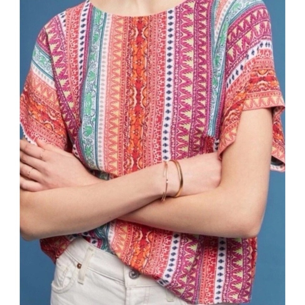 Anthropologie Maeve Milla Aztec Top‎ XS Boho Viscose Boxy Festival Colorful
